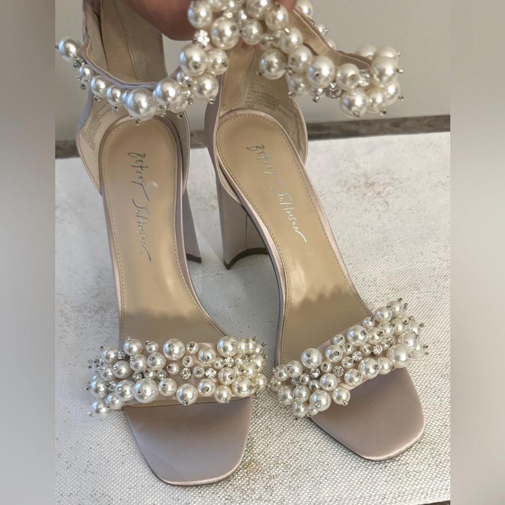 Betsey Johnson Pink Pearl Embellished Block Heel Sandals - Picture 5 of 15